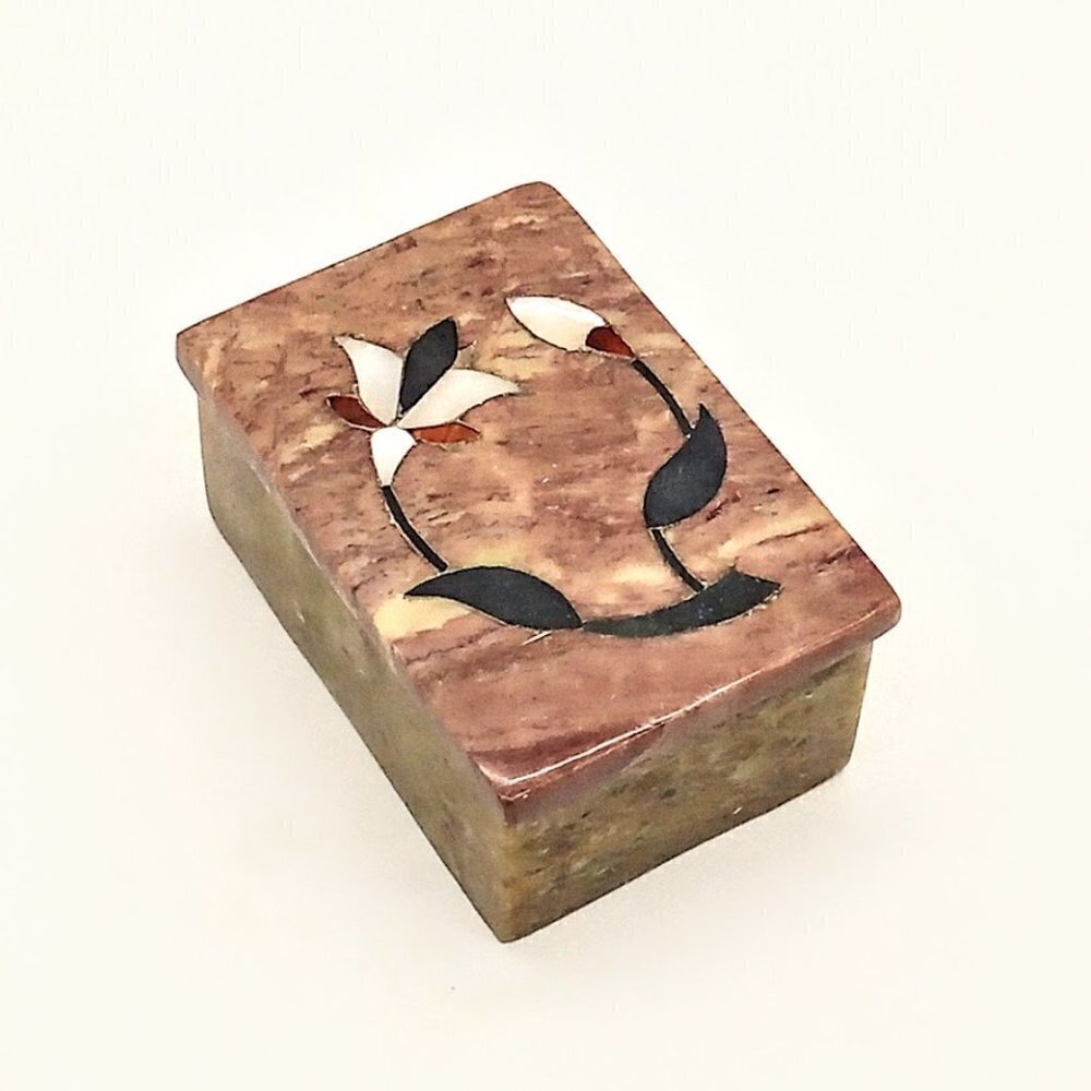 Floral Inlay 2x3 Stone Trinket Box